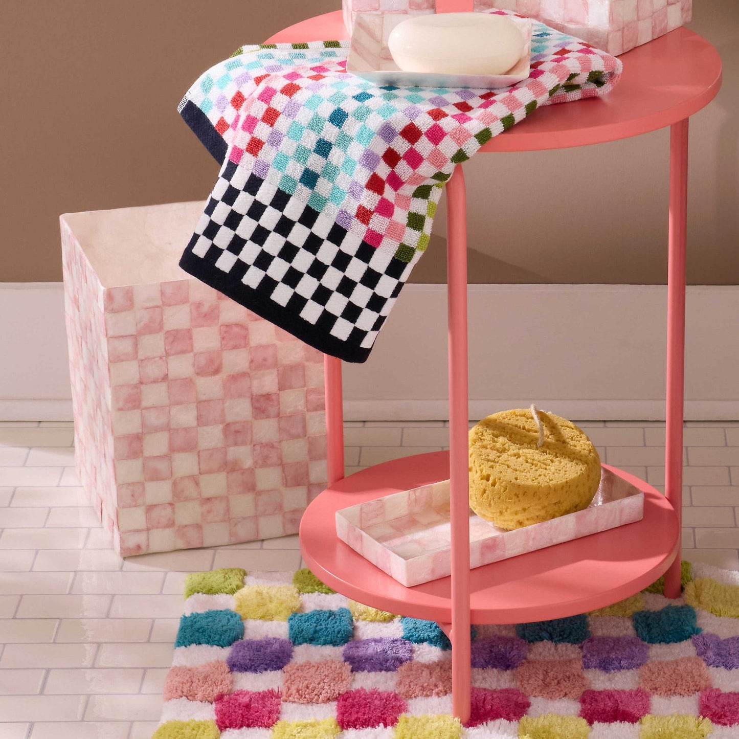 Rosy Check Capiz Waste Bin by MacKenzie - Childs - |VESIMI Design|