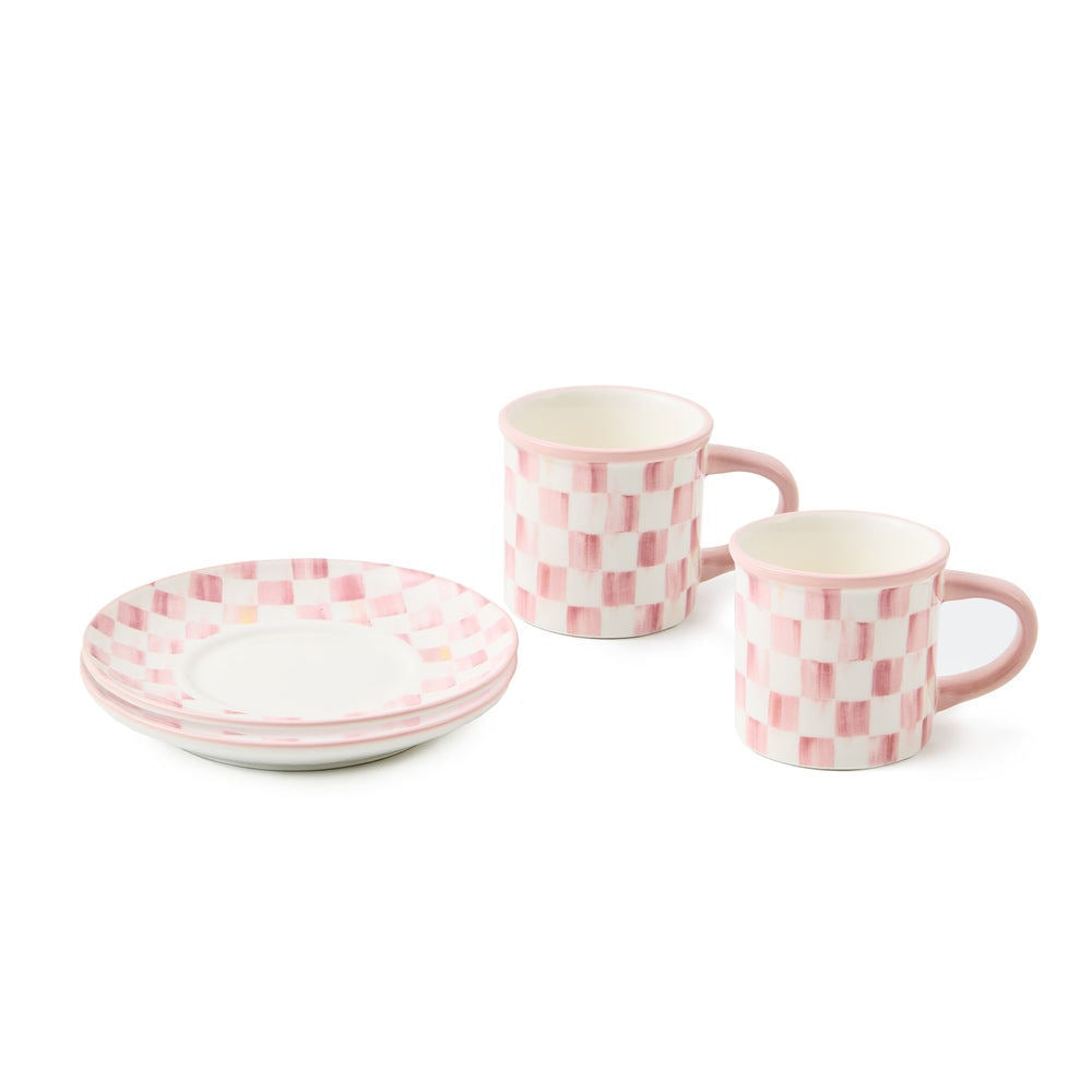 Rosy Check Espresso Cup & Saucer, Set of 2