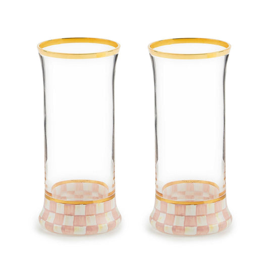 Rosy Check Highball Glass, Set of 2 - |VESIMI Design| Luxury Bathrooms and Home Decor