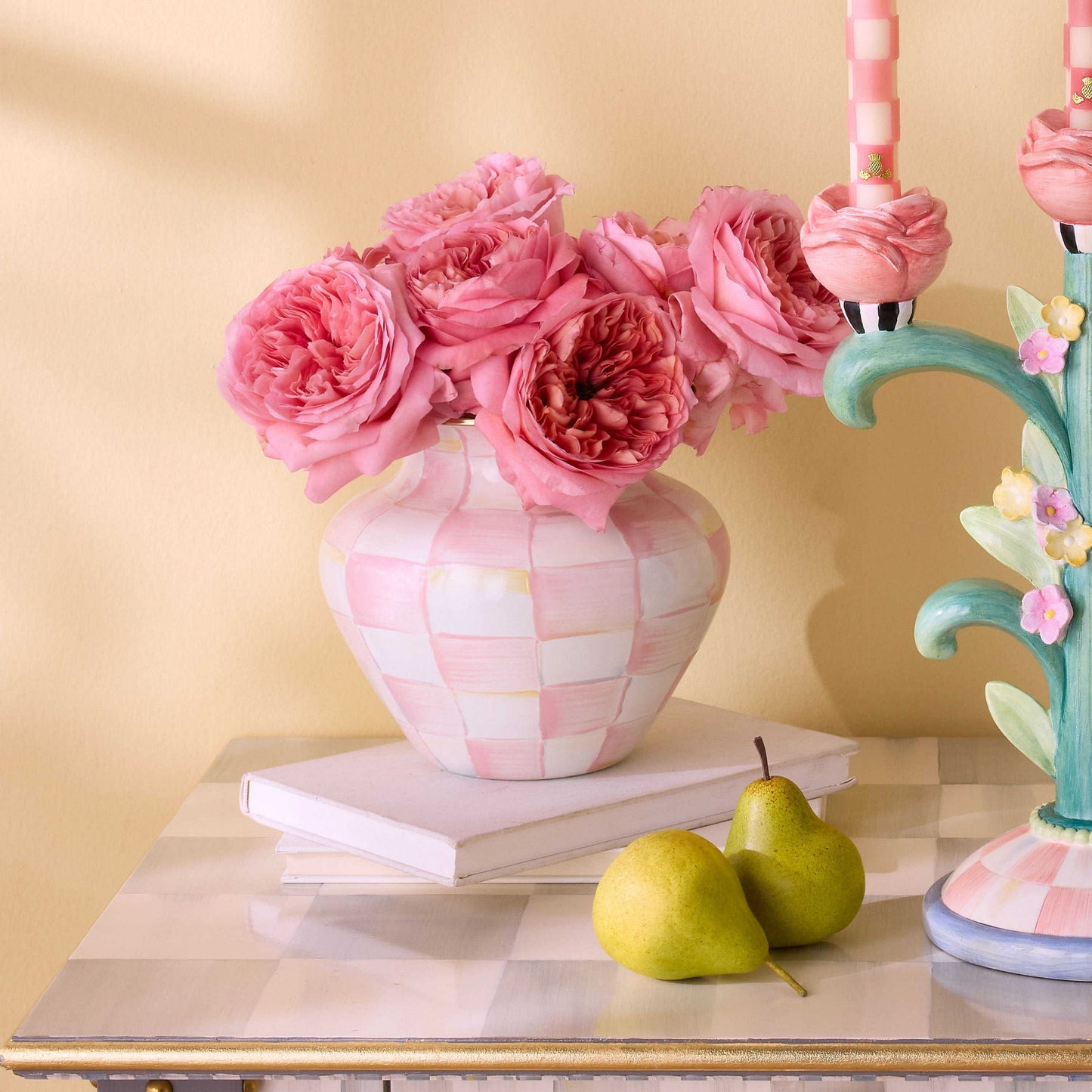 Rosy Check Large Vase by MacKenzie - Childs - |VESIMI Design| Luxury Bathrooms and Home Decor