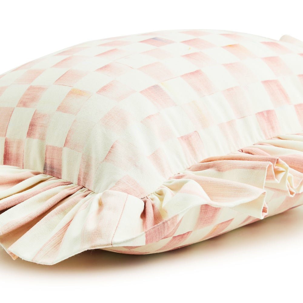 Rosy Check Ruffle Lumbar Throw Pillow by MacKenzie - Childs - |VESIMI Design|