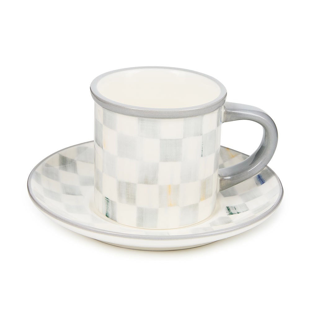 Sterling Check Espresso Cup & Saucer, Set of 2