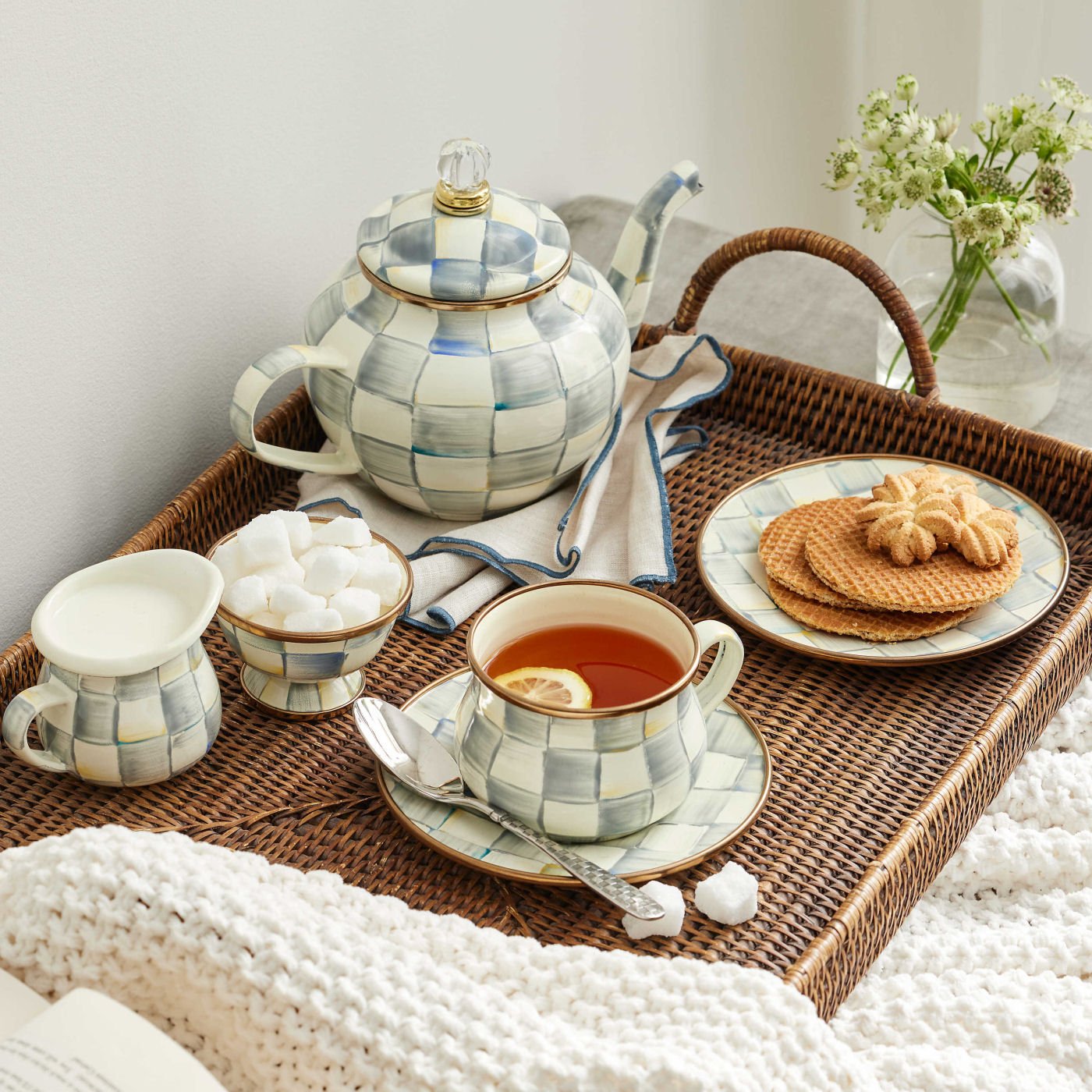Sterling Check Saucer by MacKenzie-Childs - |VESIMI Design| Luxury Bathrooms and Home Decor