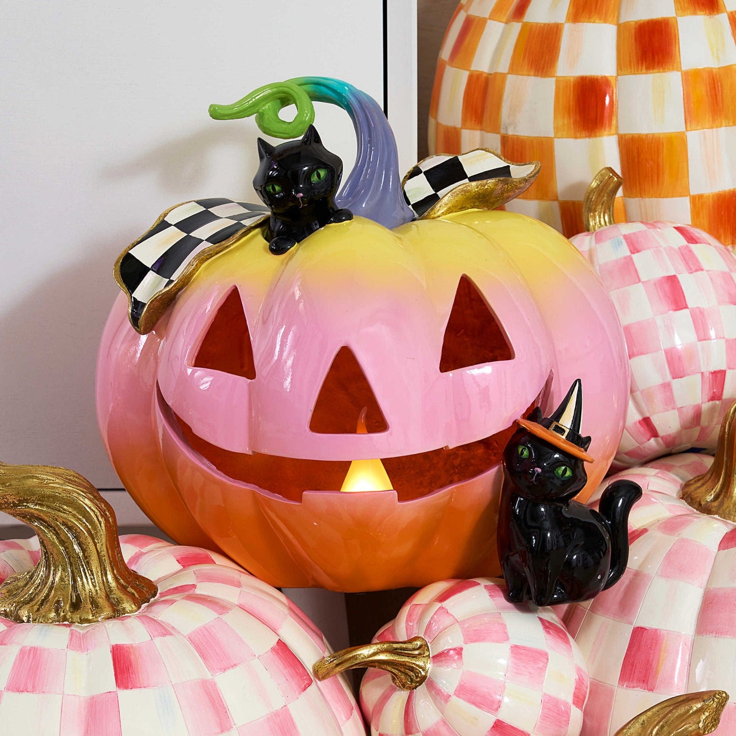 Trick or Treat Illuminated Jack O' Lantern by MacKenzie - Childs, Halloween Pumpkin Decor - |VESIMI Design| Luxury Bathrooms and Home Decor