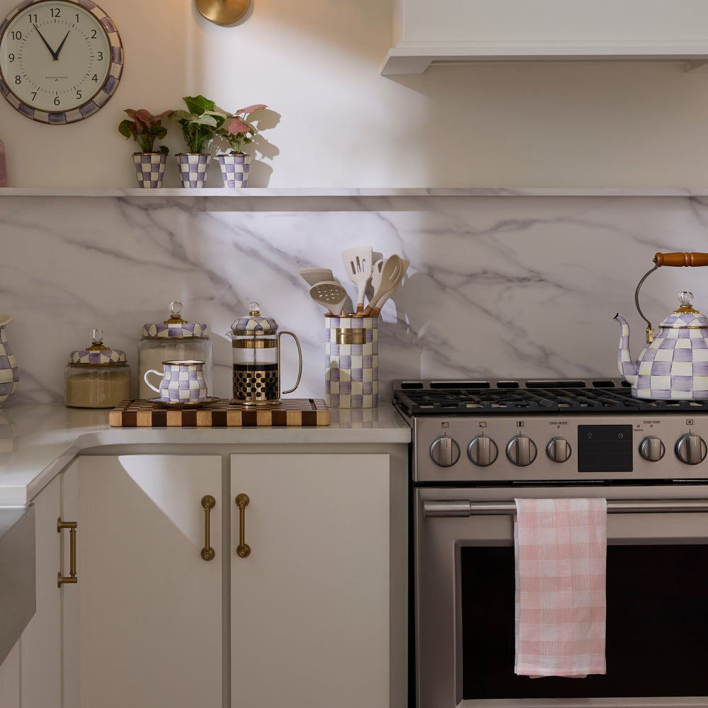 Violet Check Utensil Holder