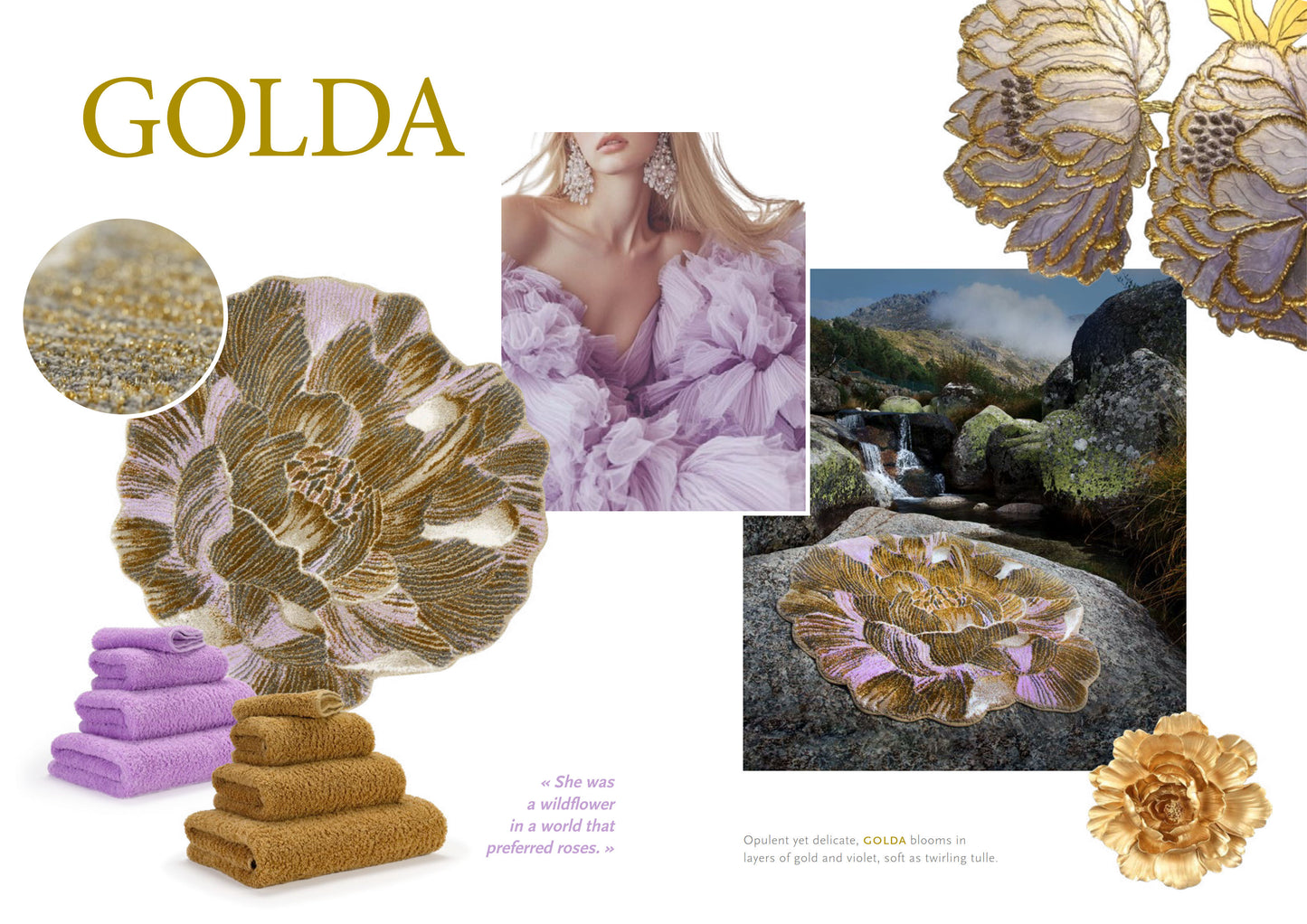 GOLDA Violet & Gold Egyptian Cotton Bathroom Rug by Abyss & Habidecor