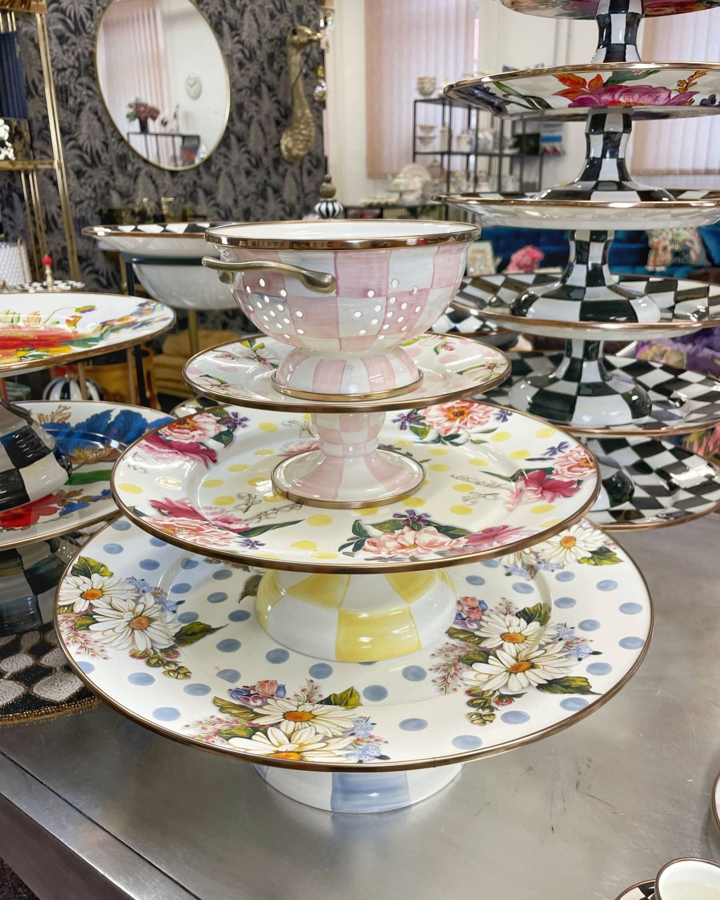 Wildflowers Blue Large Pedestal Platter - |VESIMI Design| Luxury Bathrooms and Home Decor