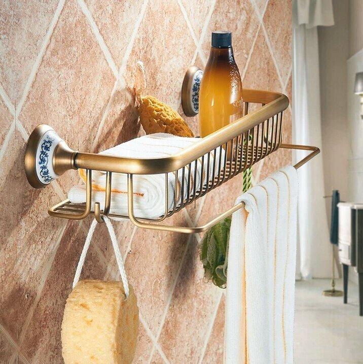 Luxury Brushed Brass Bathroom Shelf Hotel Gold Shower Caddy Decorative Bathroom  Shelves Wall Mounted