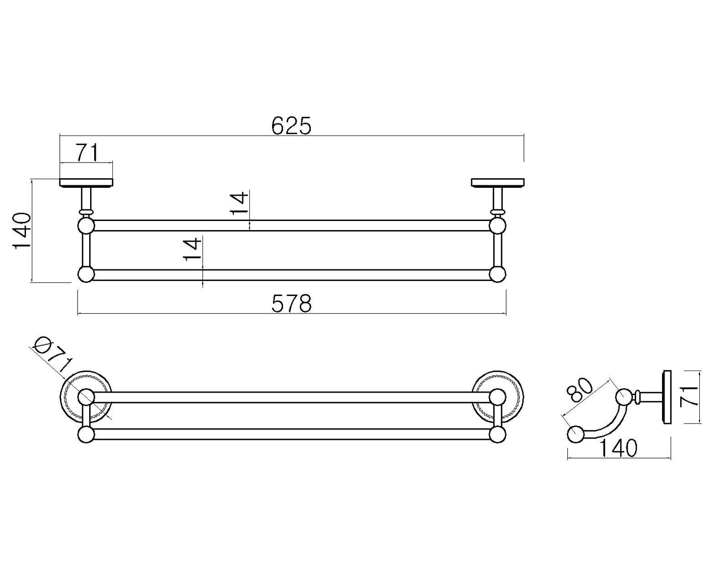 Antique Brass Bathroom Accessories - Double Towel Rack Holder Provence II. - |VESIMI Design| Luxury and Rustic bathrooms online