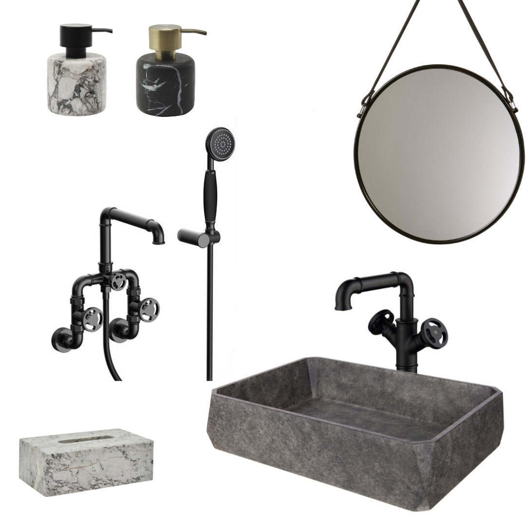 Black Matte Industrial Design Two Handles Bathroom Vessel Sink Faucet - |VESIMI Design| Luxury and Rustic bathrooms online