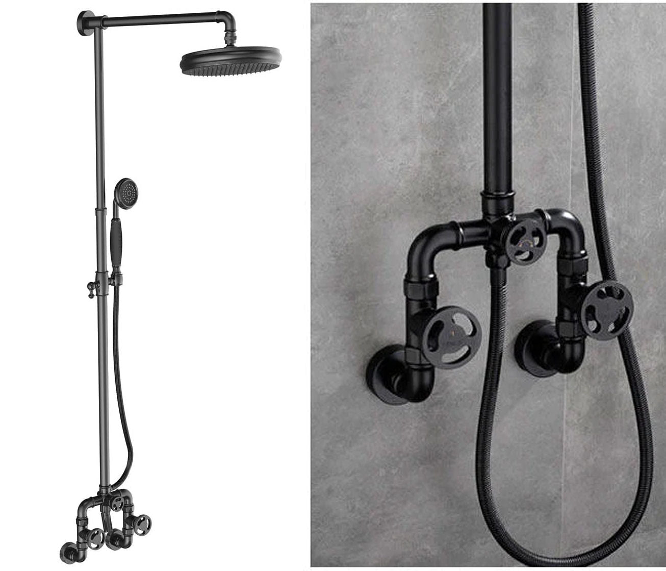 Industrial Black Matte Concealed Black Shower Set