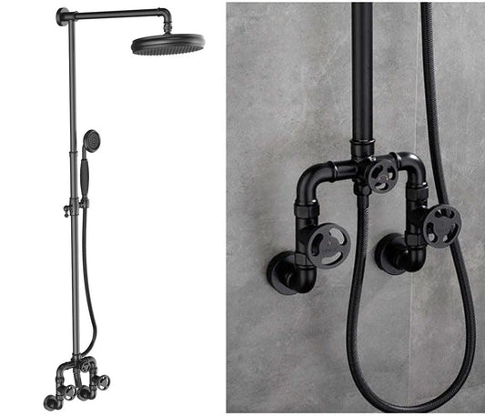 Black Matte Industrial Water Pipes Design Shower Set - |VESIMI Design|