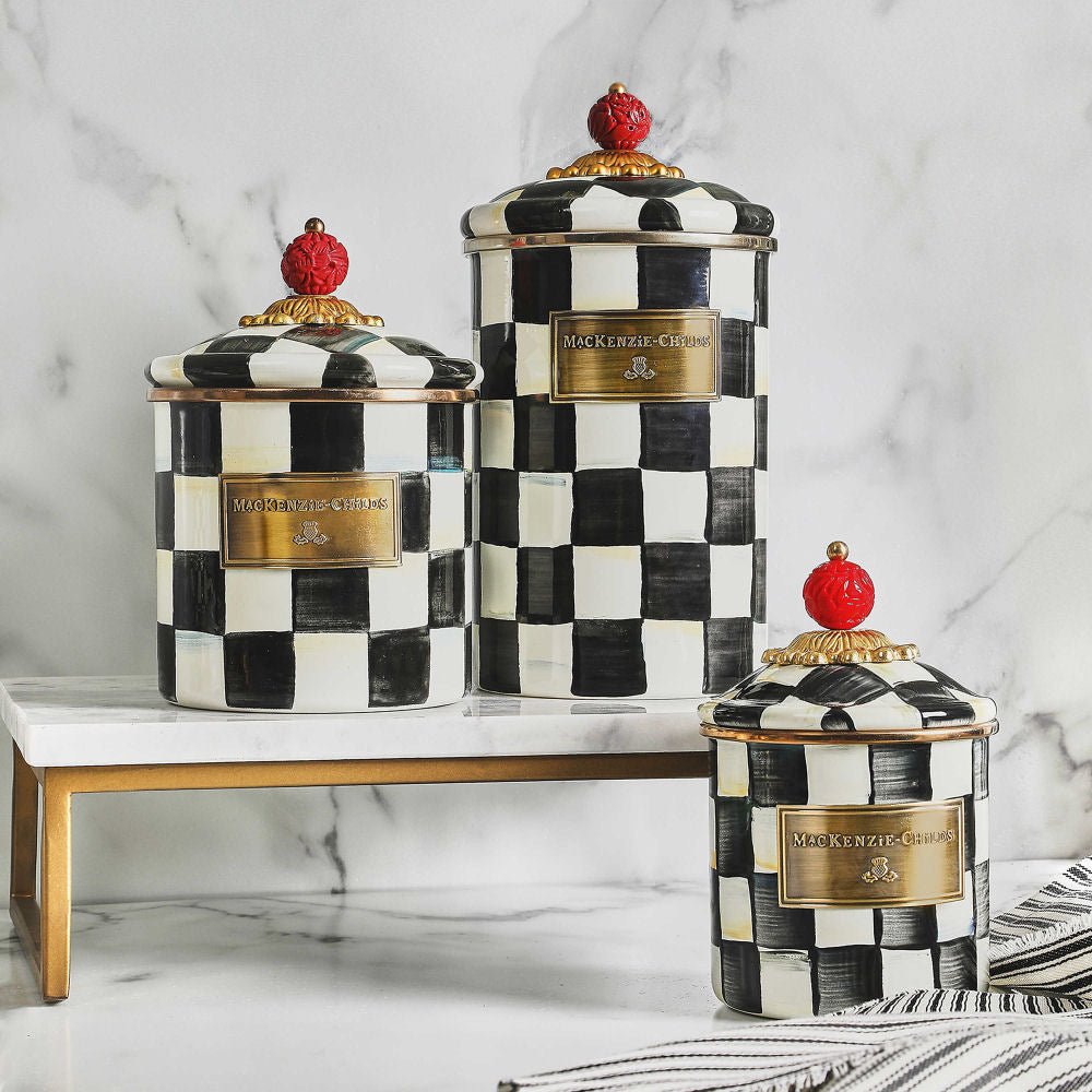Courtly Check Enamel Canister Small by Mackenzie Childs - |VESIMI Design|