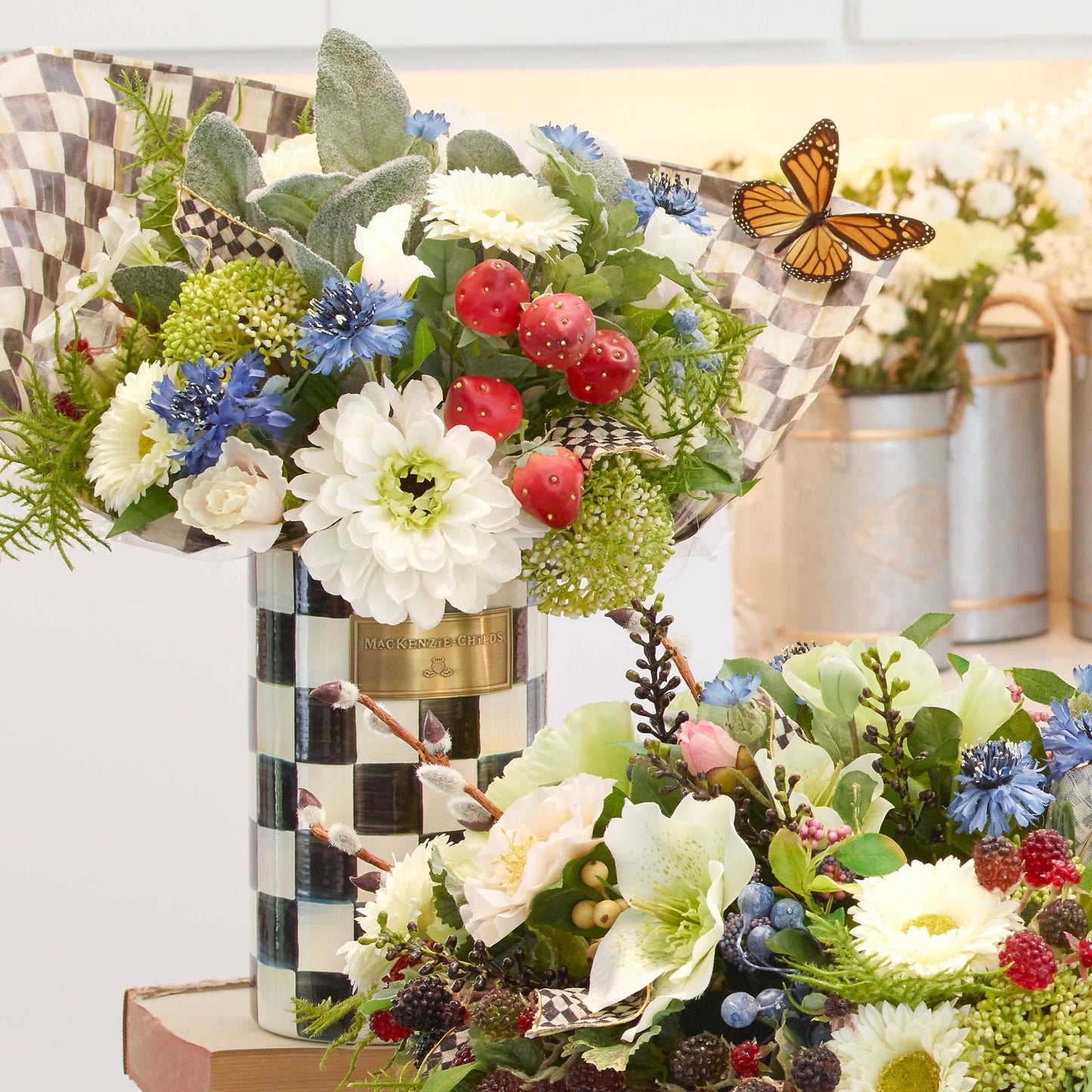 Courtly Check Enamel Utensil Holder by Mackenzie-Childs - |VESIMI Design| Luxury and Rustic bathrooms online