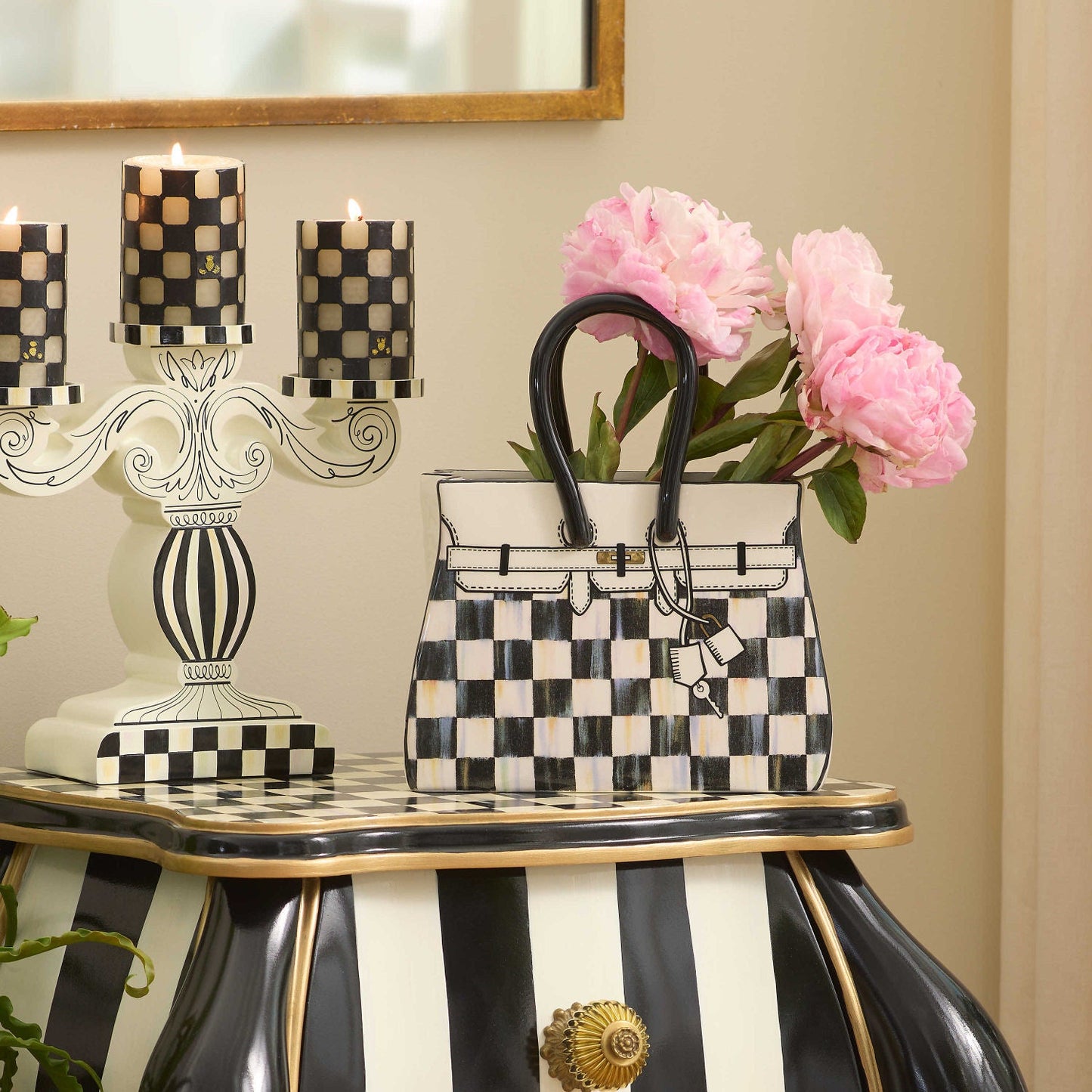 Dolomite Ceramic Doodles Handbag Vase by Mackenzie-Childs - |VESIMI Design|