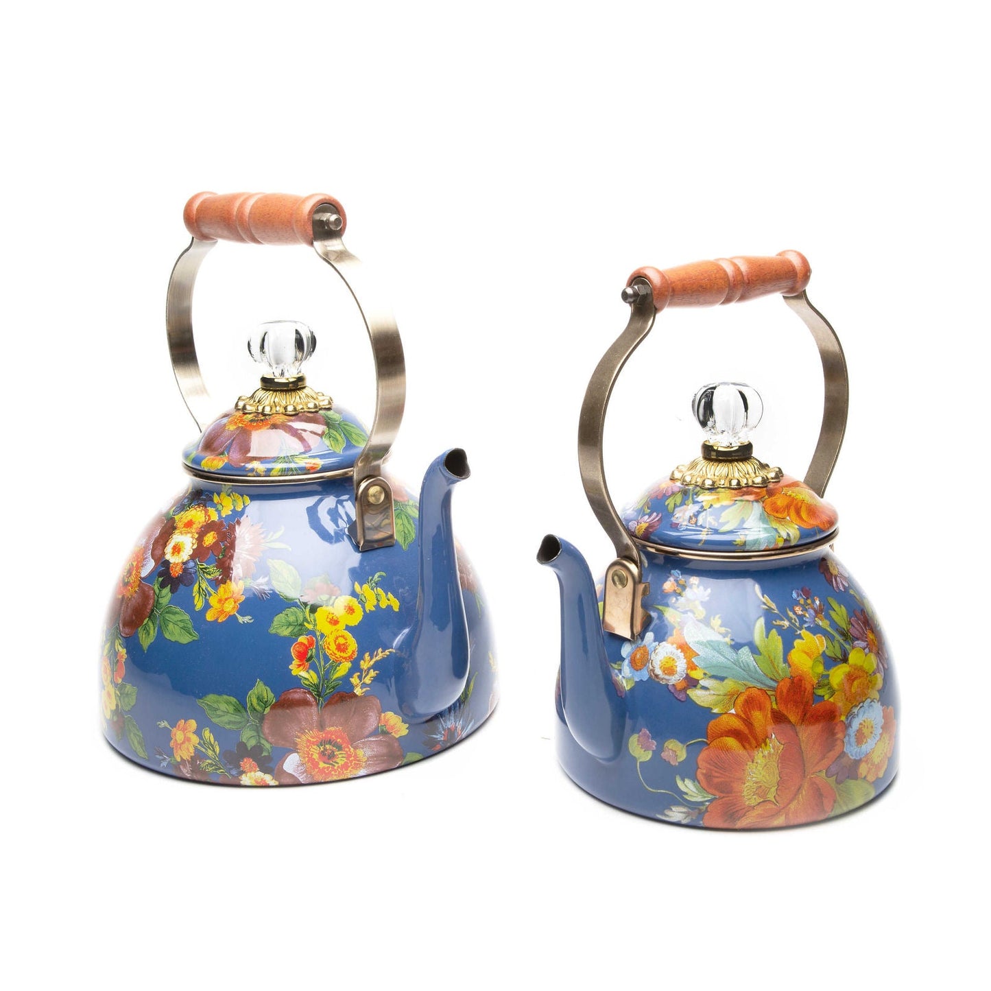 Flower Market Blue Enamel Tea Kettle - Lapis by Mackenzie Childs 2.84L - |VESIMI Design| Luxury and Rustic bathrooms online