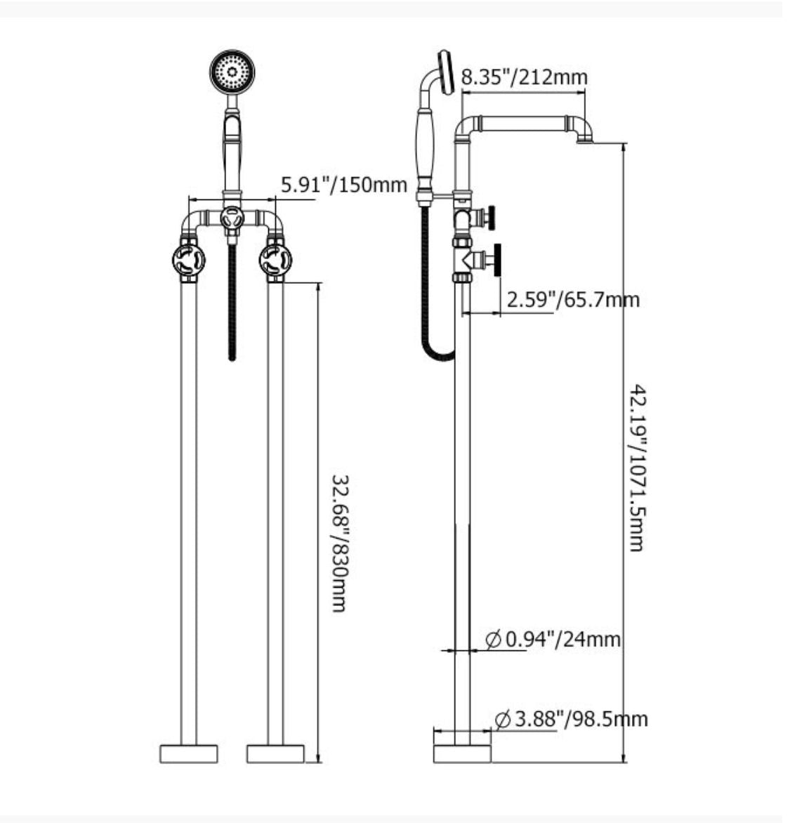 Freestanding Black Matte Industrial Bathtub Faucet - |VESIMI Design| Luxury and Rustic bathrooms online