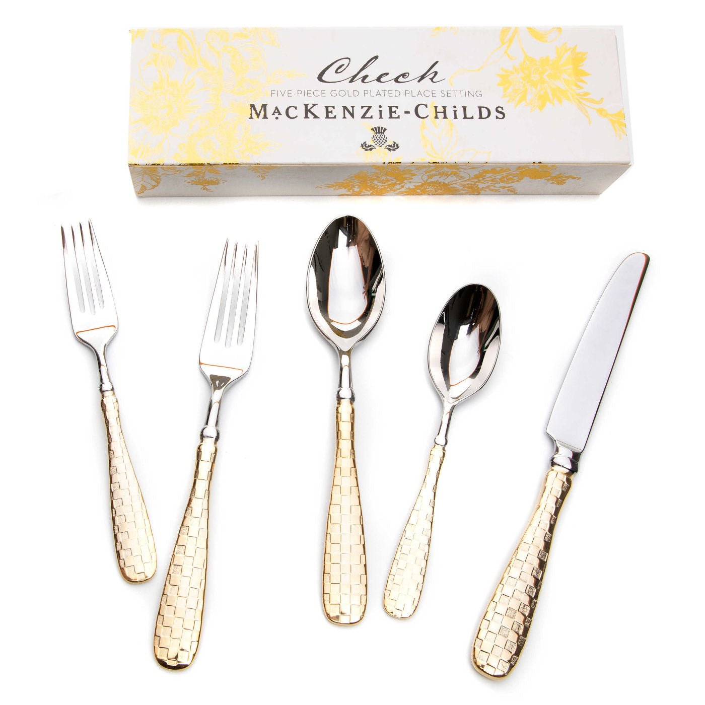 Gold Check Flatware 5-Piece Place Setting - |VESIMI Design|