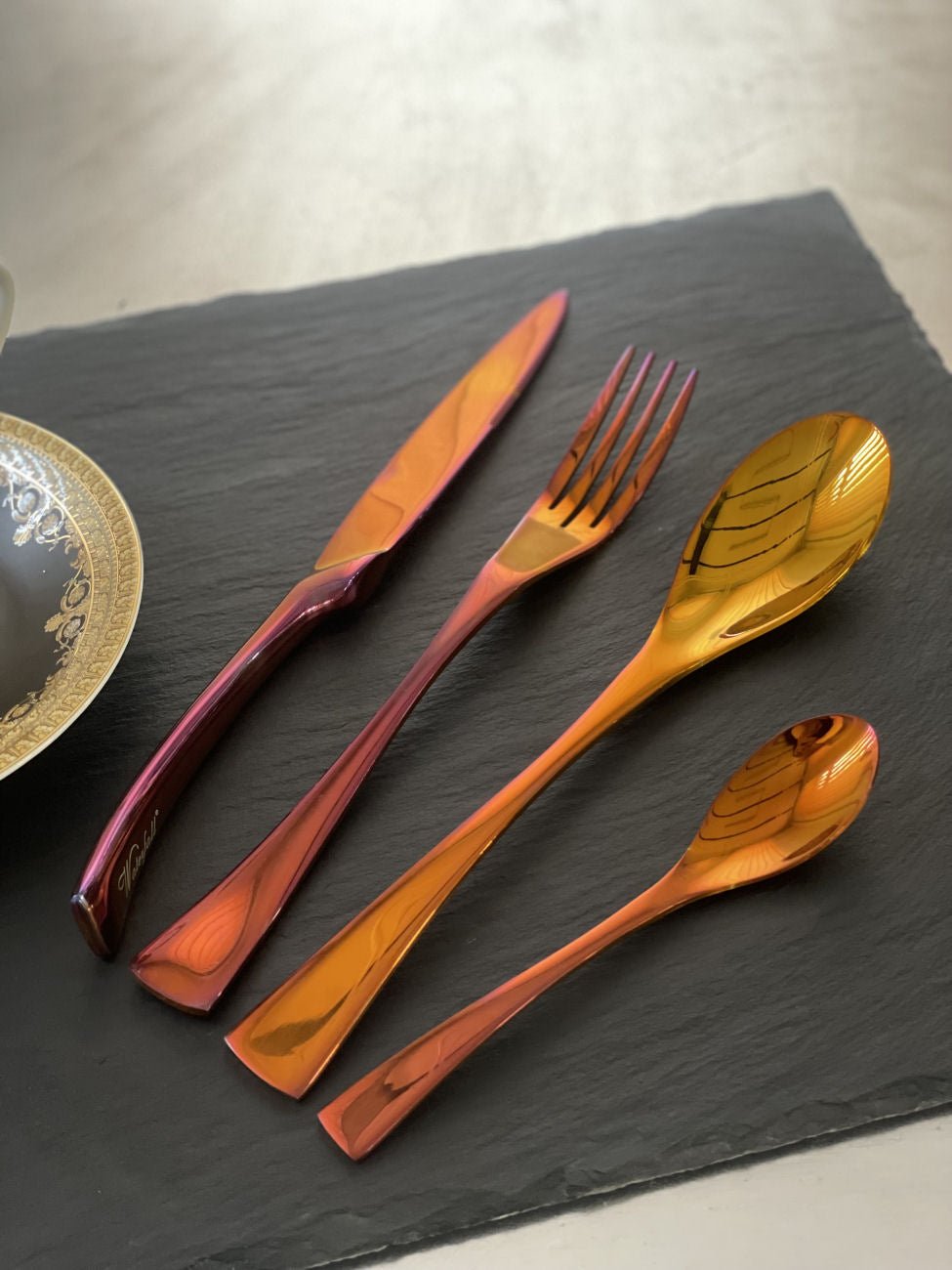 Luxury design SUNSET Orange Colors Cutlery - 4 sets - |VESIMI Design| Luxury and Rustic bathrooms online