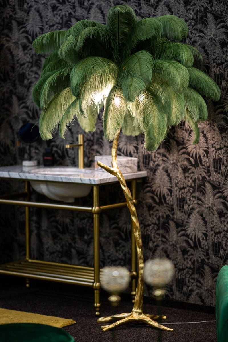 Luxury Floor Feather Lamp - Palm Green - |VESIMI Design| Luxury and Rustic bathrooms online