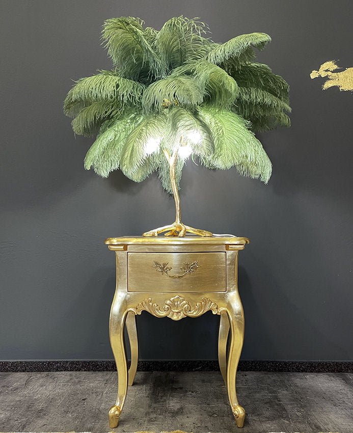Luxury Table Feather Table Lamp Palm Green – |VESIMI Design|