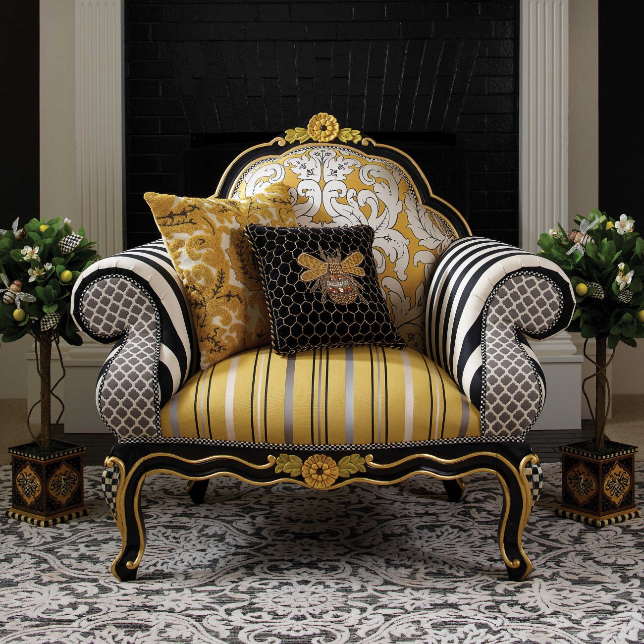 Mackenzie-Childs Black Queen Bee Pillow - |VESIMI Design|