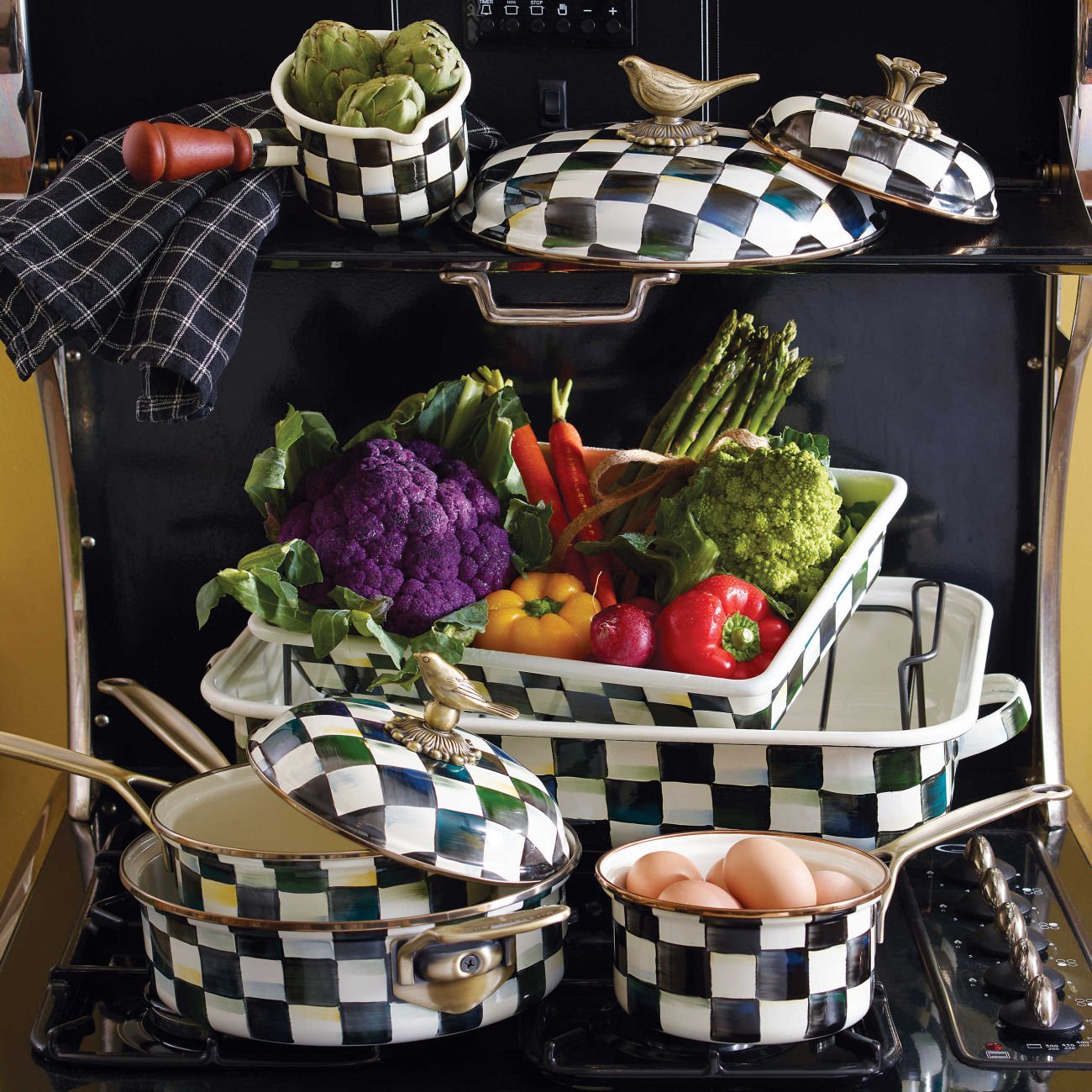 Mackenzie-Childs Courtly Check Enamel 3 Qt. Saute Pan - |VESIMI Design|