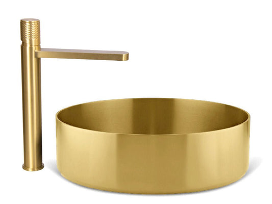 Metal Stainless Steel Sink Combo with Satin Gold Faucet - |VESIMI Design| Luxury and Rustic bathrooms online