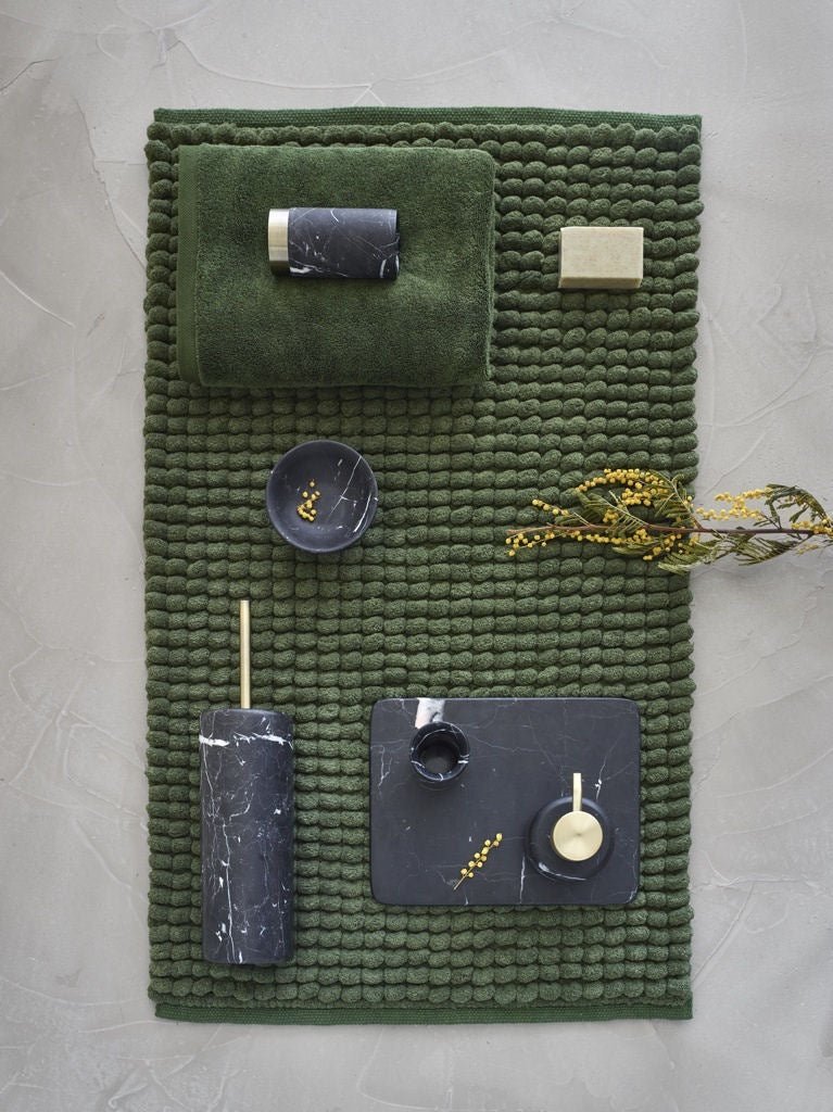 Natural Stone Cosmetic bin with swing lid NERO BLACK - |VESIMI Design| Luxury and Rustic bathrooms online