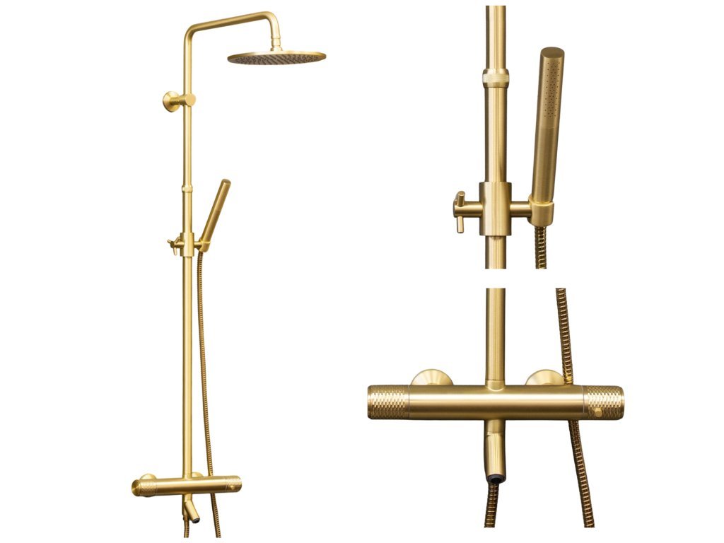 Opera Satin Gold Luxury Modern Thermostatic Faucet Bathroom Shower Set