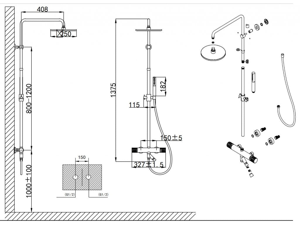 Opera Satin Gold Luxury Modern Thermostatic Faucet Bathroom Shower Set - |VESIMI Design| Luxury and Rustic bathrooms online