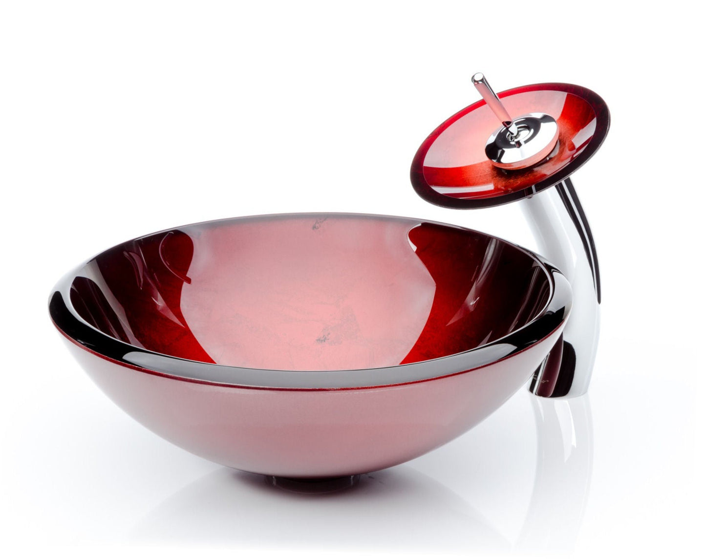 Red Leaf Round Glass Vessel Sink 19mm - |VESIMI Design| Luxury and Rustic bathrooms online