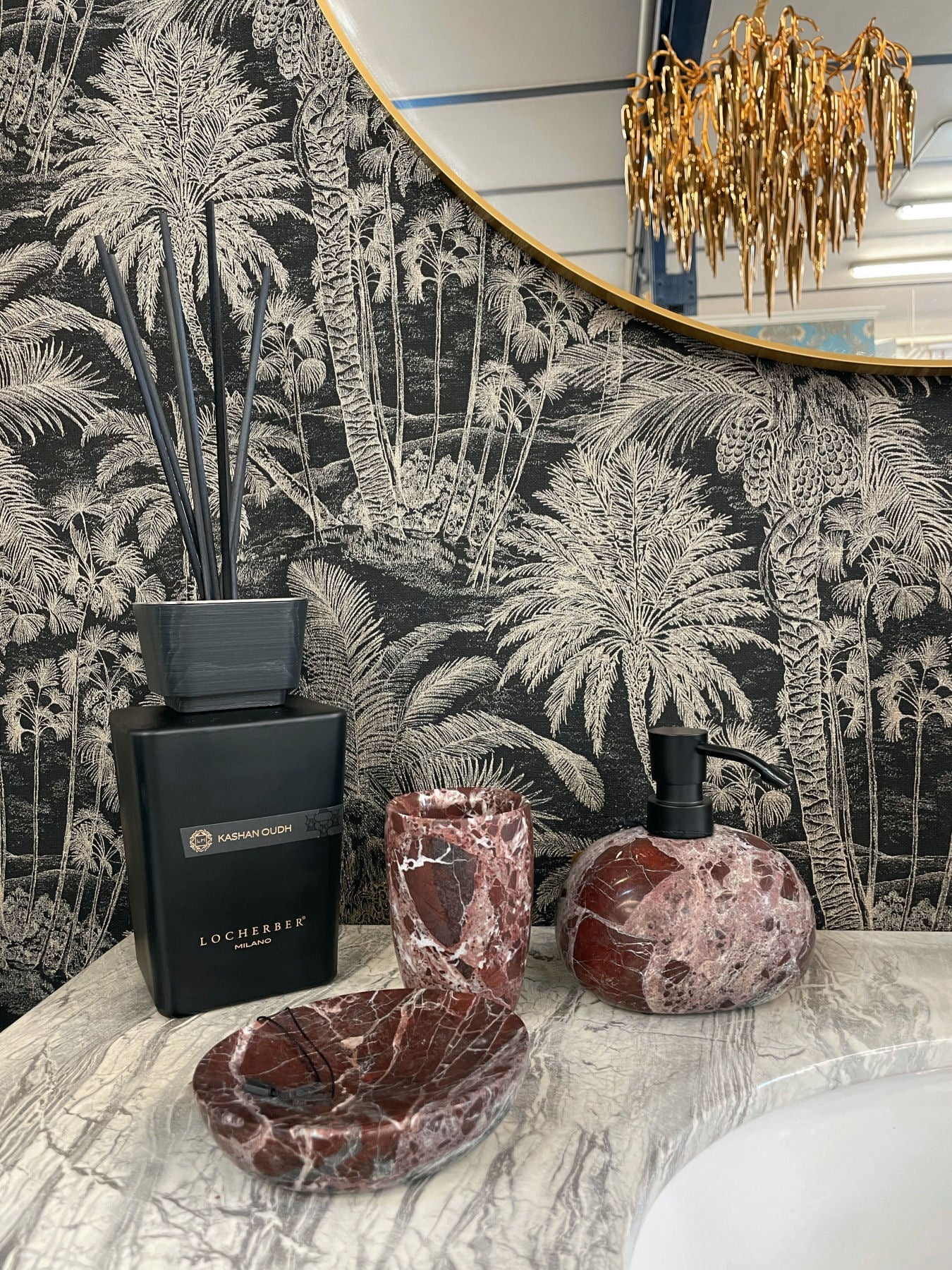 Red Stone Bathroom Accessories - Mundo Rosso Toilet Brush Holder - |VESIMI Design| Luxury and Rustic bathrooms online