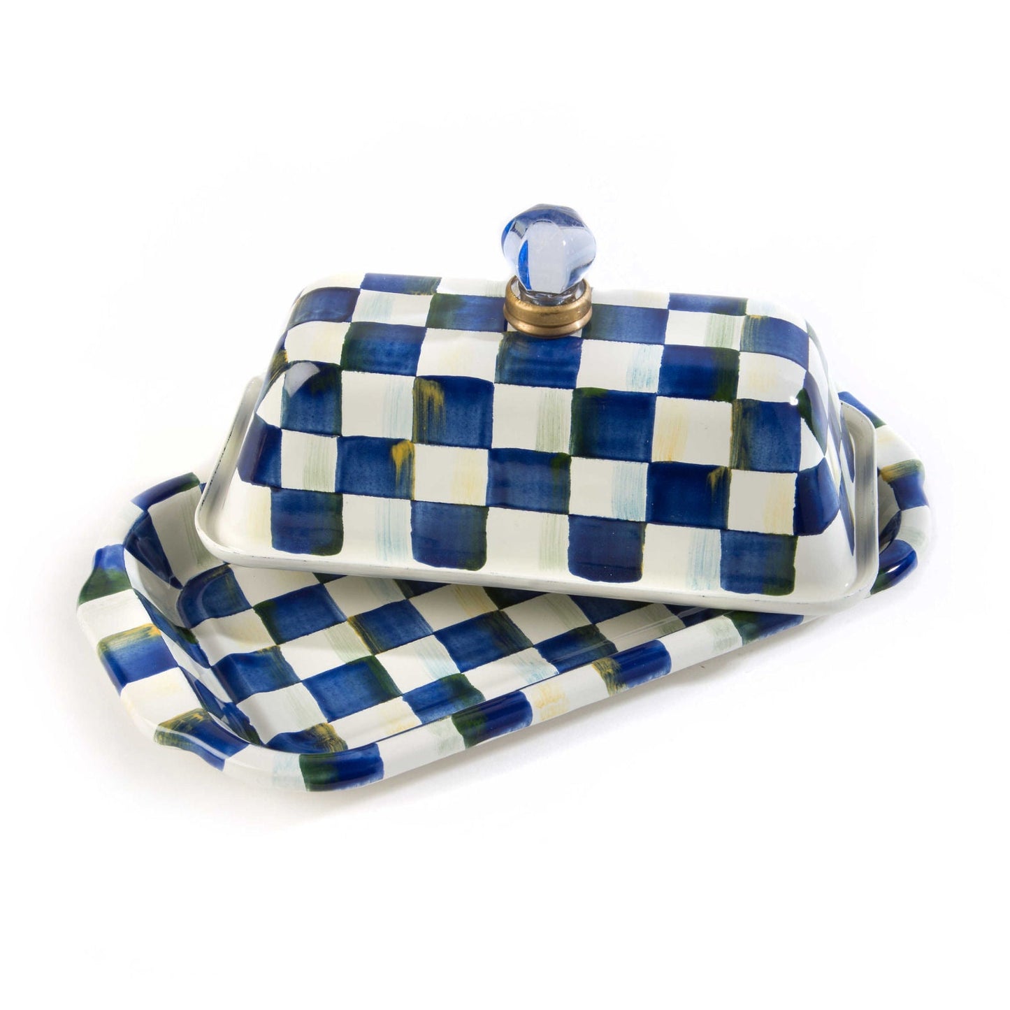 Royal Check Blue Enamel Butter Box by Mackenzie-Childs - |VESIMI Design| Luxury and Rustic bathrooms online