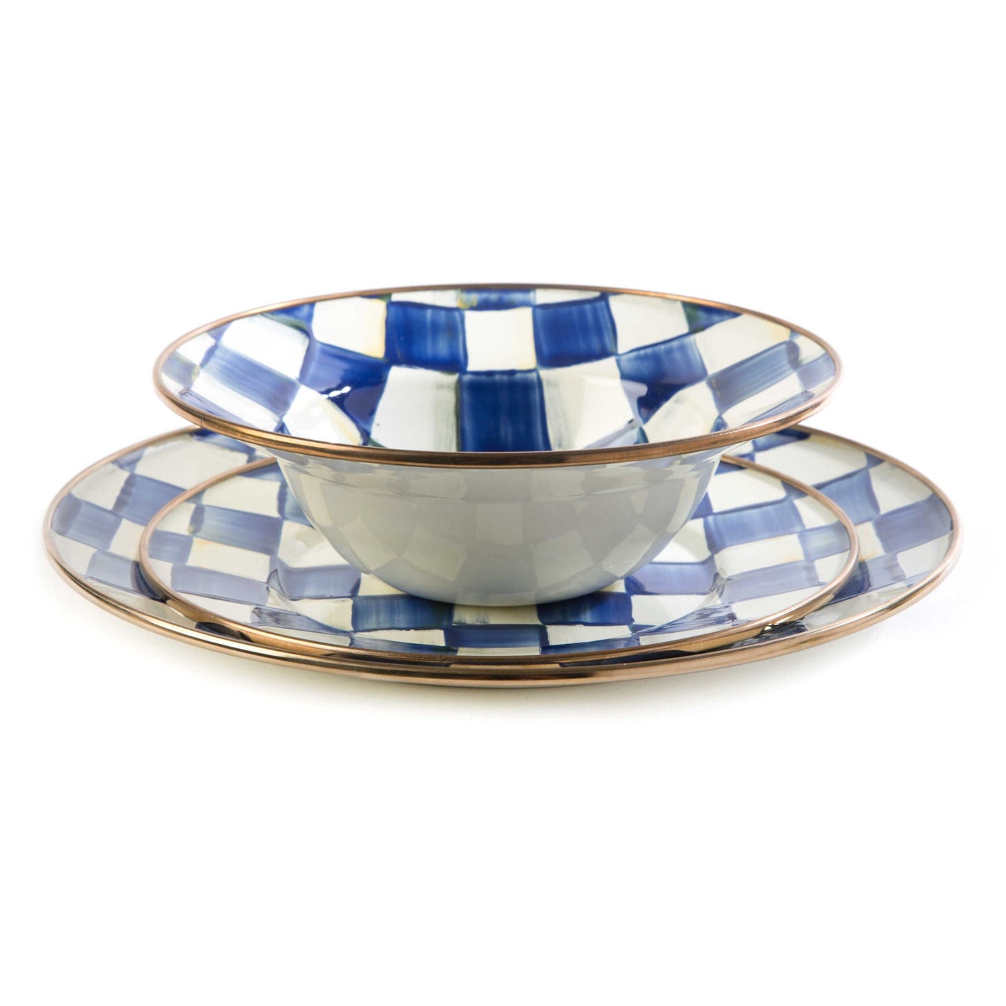 Royal Check Blue Enamel Dinner Plate - |VESIMI Design| Luxury and Rustic bathrooms online