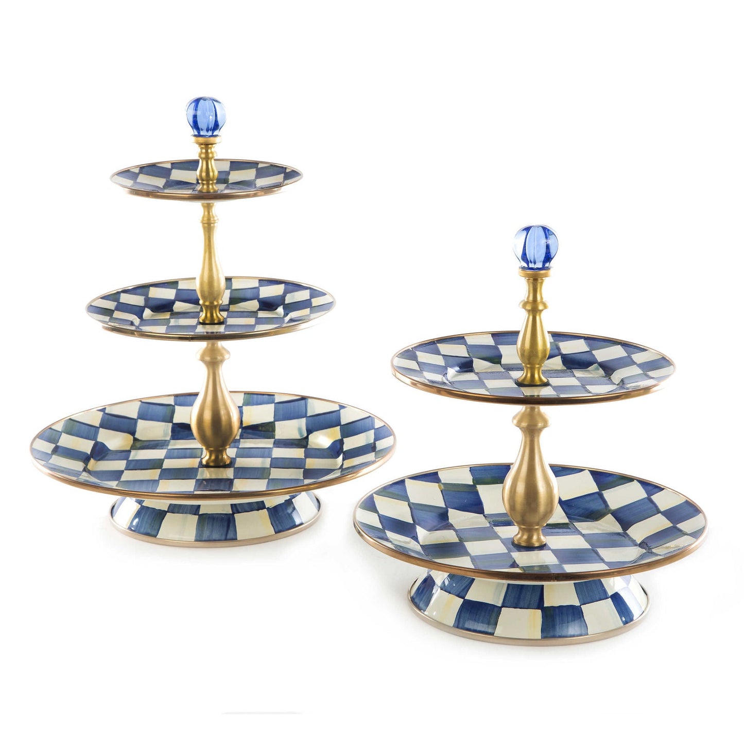 Royal Check Luxury Blue Enamel Two Tier Sweet Stand - |VESIMI Design| Luxury and Rustic bathrooms online
