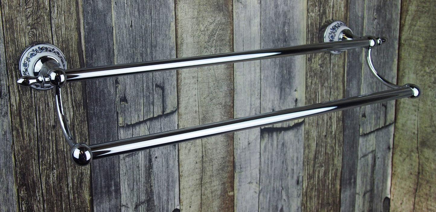 Rustic Bathroom Accessories - Double Towel Holder Rack Lavande Chrome - |VESIMI Design| Luxury and Rustic bathrooms online