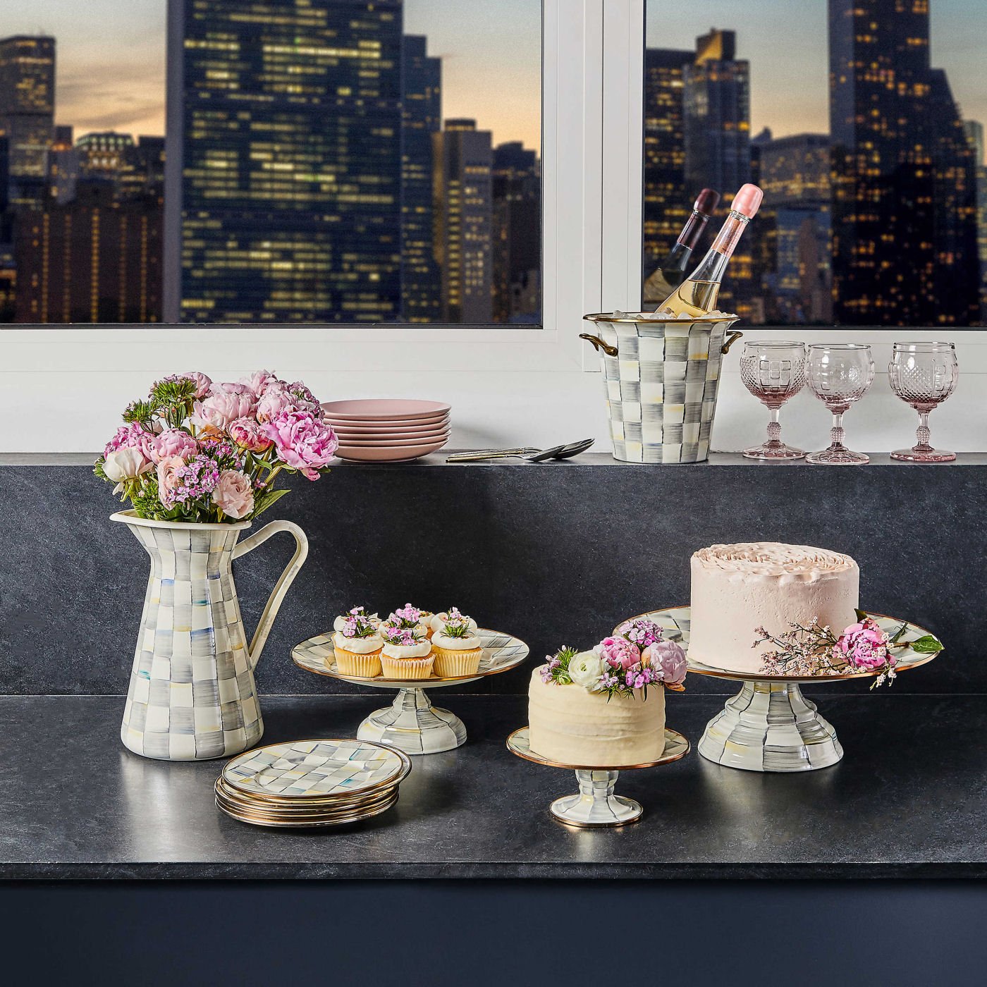 Sterling Check Enamel Dessert Plate by Mackenzie Childs - |VESIMI Design| Luxury and Rustic bathrooms online