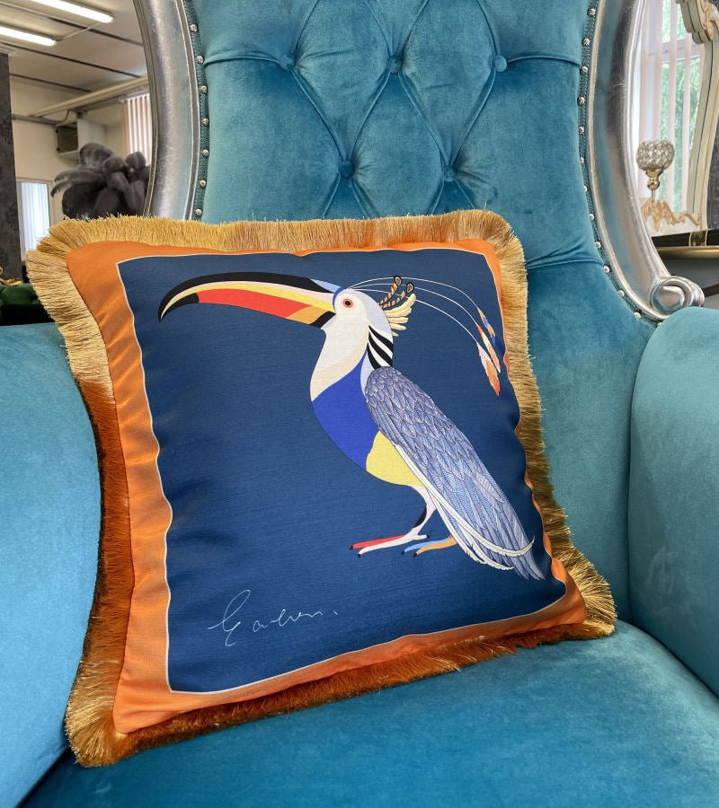 Vesimi Design Luxury Cushion Case Tucan La Bohéme Dark Blue - |VESIMI Design| Luxury and Rustic bathrooms online