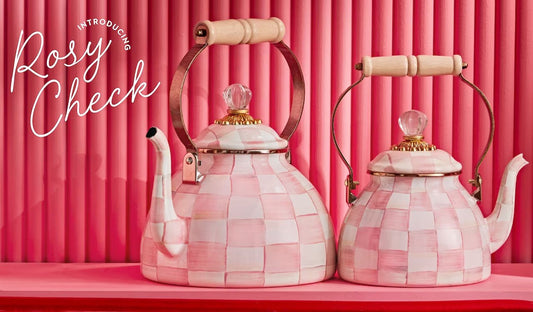 Introducing the New Rosy Check Enamelware MacKenzie-Childs Collection - |VESIMI Design| Luxury Bathrooms and Home Decor