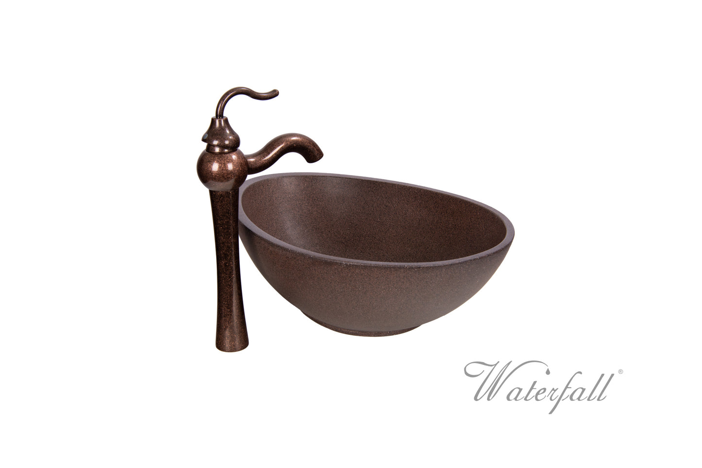 Brown Concrete Bathroom Vessel Sink Combo with Copper Faucet Antique Marble