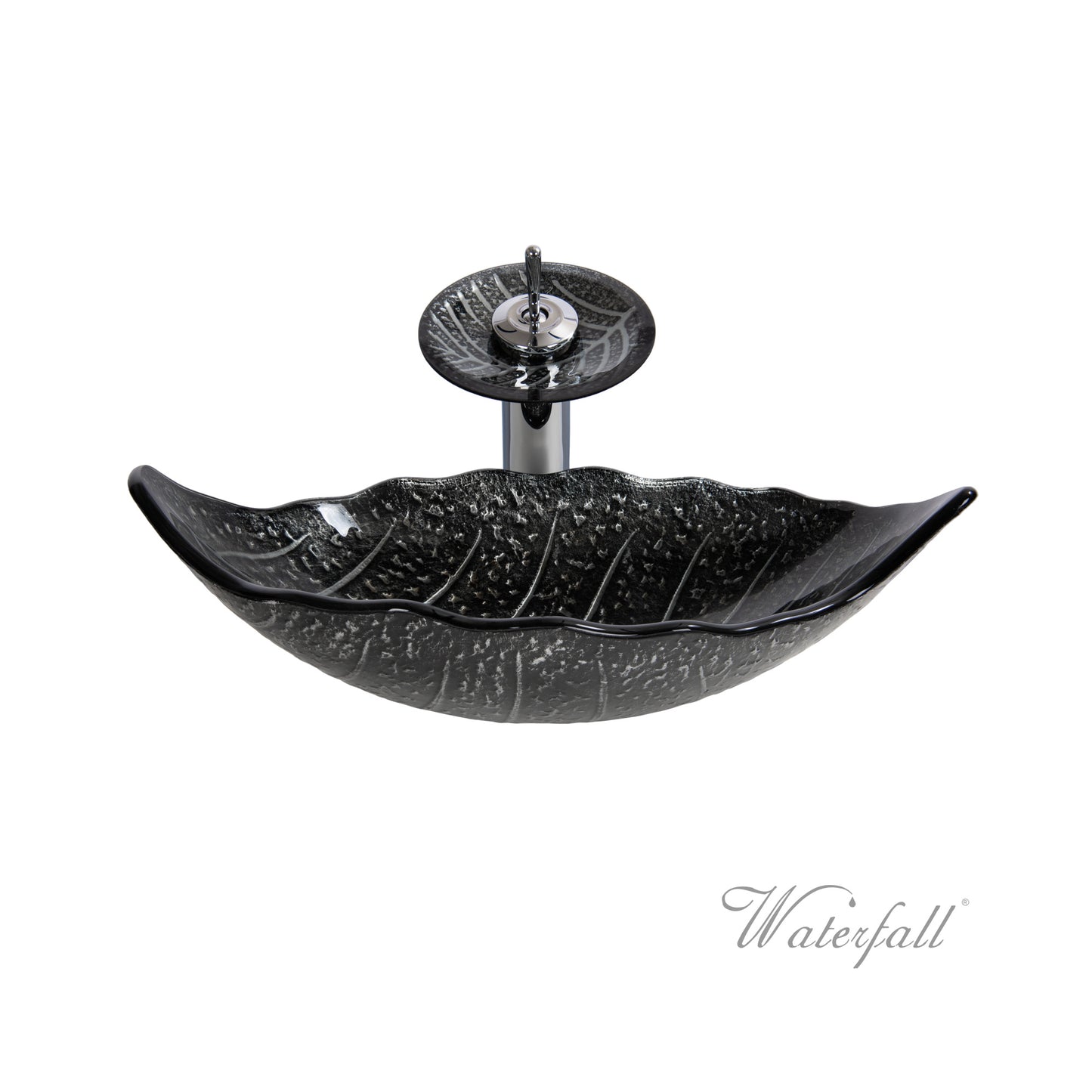 Waterfall® Leaf Metal Silver Sink Combo Faucet Set