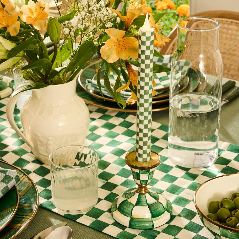 Emerald Check Flameless Dinner Candles, Set of 2