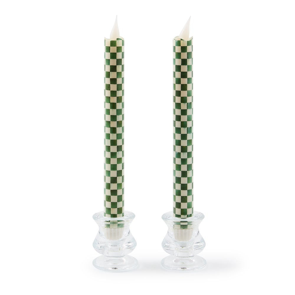 Emerald Check Flameless Dinner Candles, Set of 2