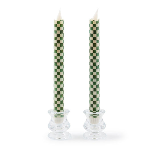 Emerald Check Flameless Dinner Candles, Set of 2