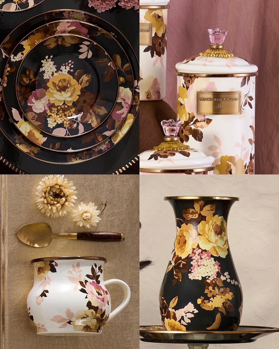 Wild Rose Brown Mug Mackenzie-Childs