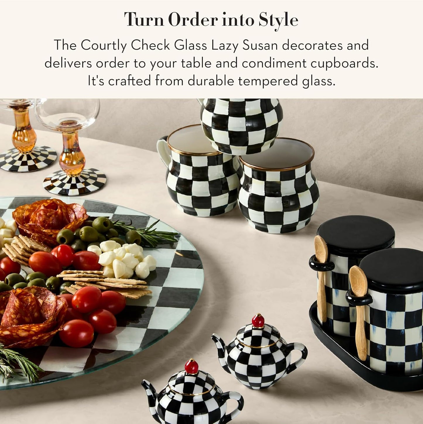 Courtly Check Glass Lazy Susan, Rotating Serving Board