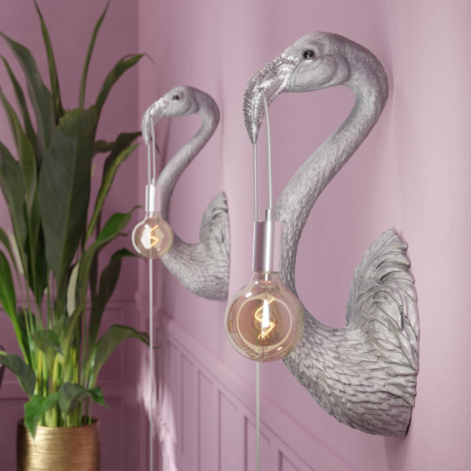 Animal Design Flamingo Tiffany Wall Lamp, Silver - |VESIMI Design| Luxury Bathrooms and Home Decor