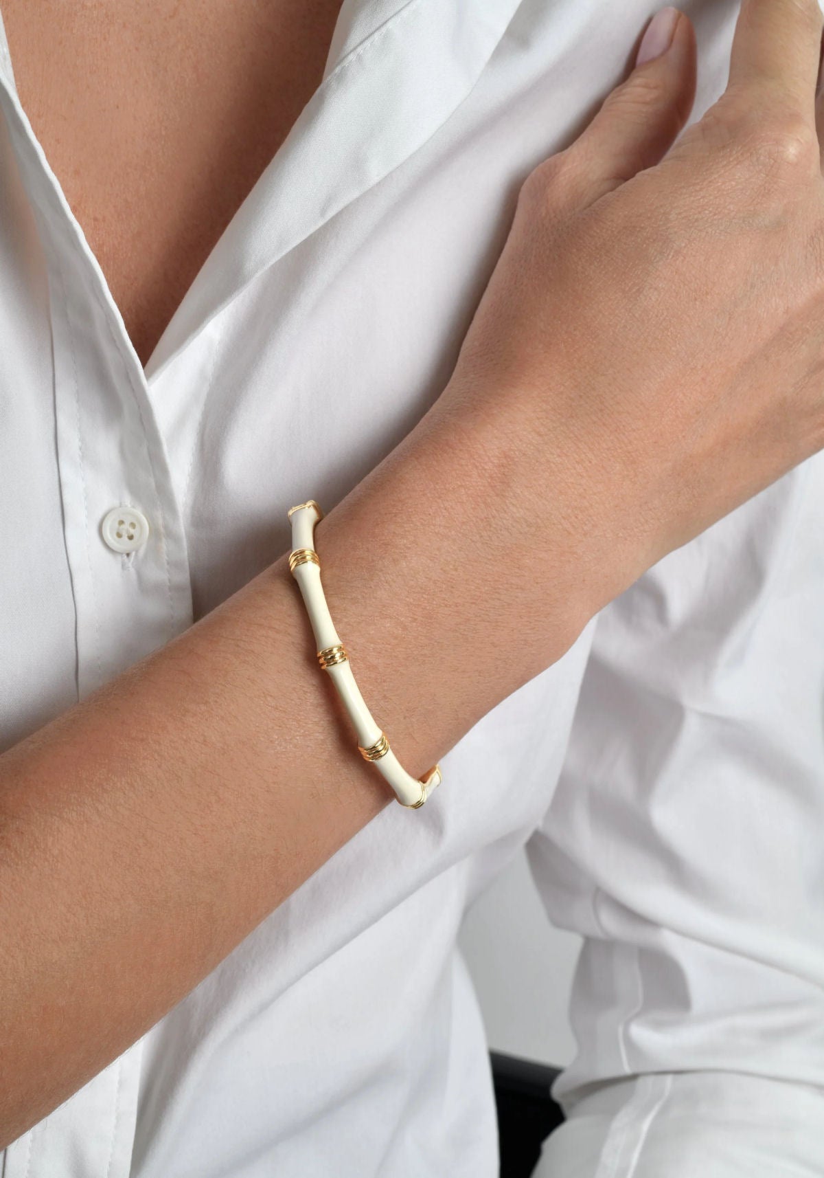 Bamboo Enameled Hinged Bangle by Anabel Aram
