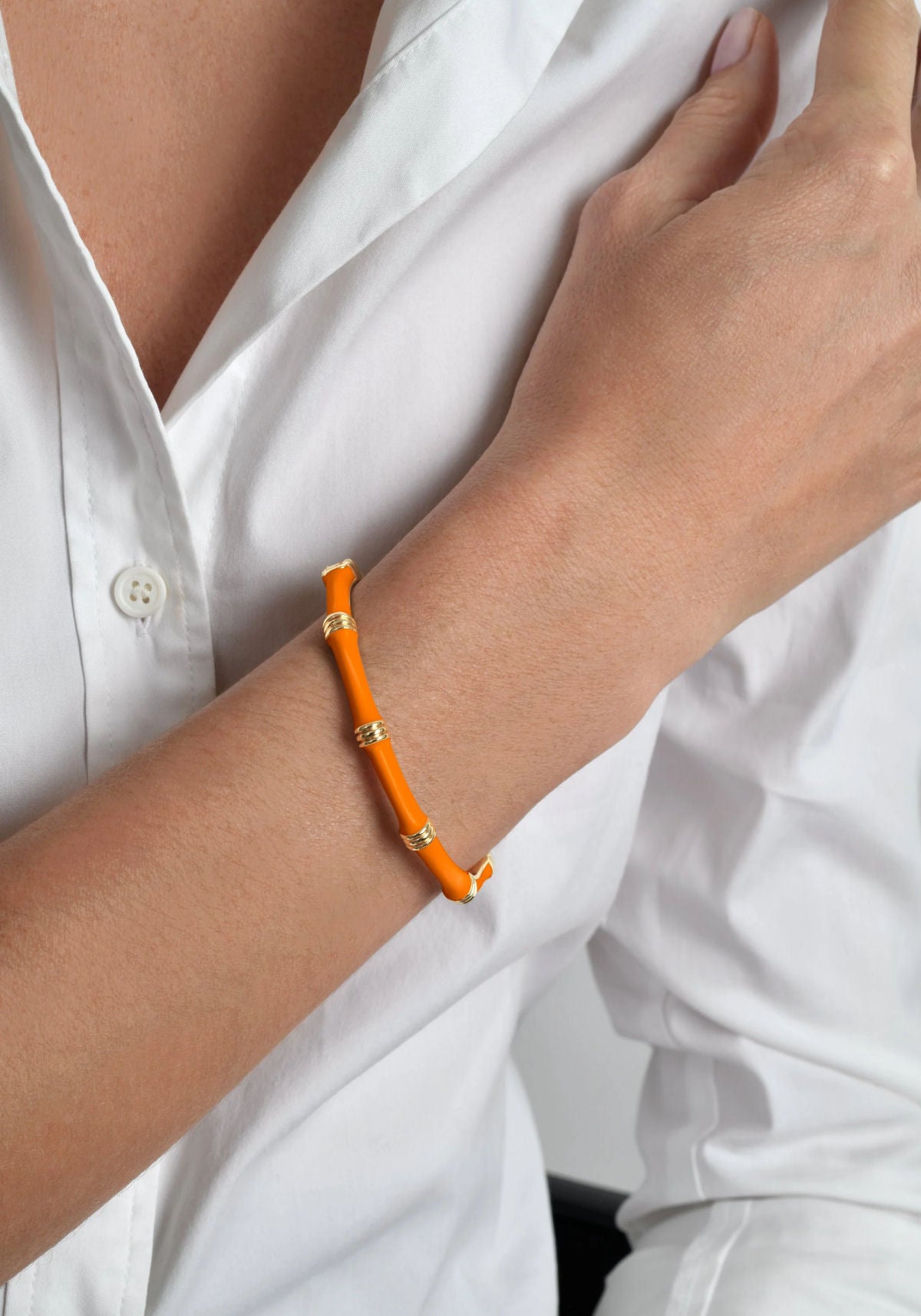 Bamboo Enameled Hinged Bangle by Anabel Aram